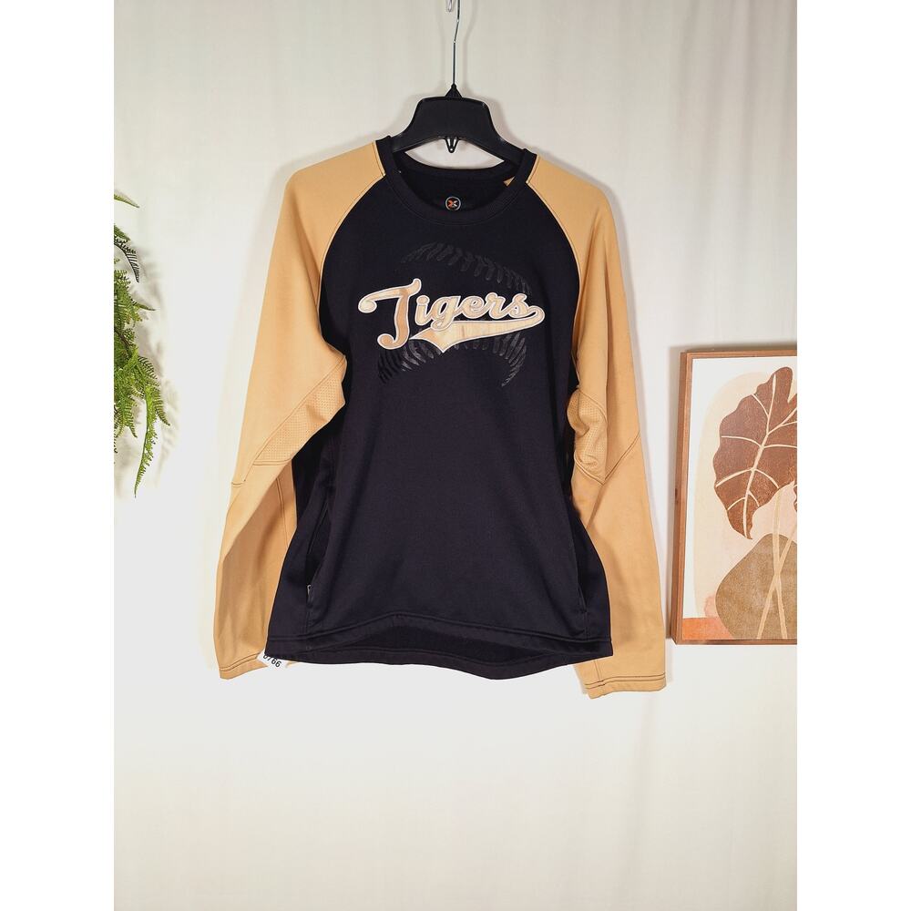 X-Grain Men's Black and Gold Long-Sleeve Baseball Jersey Tigers Large